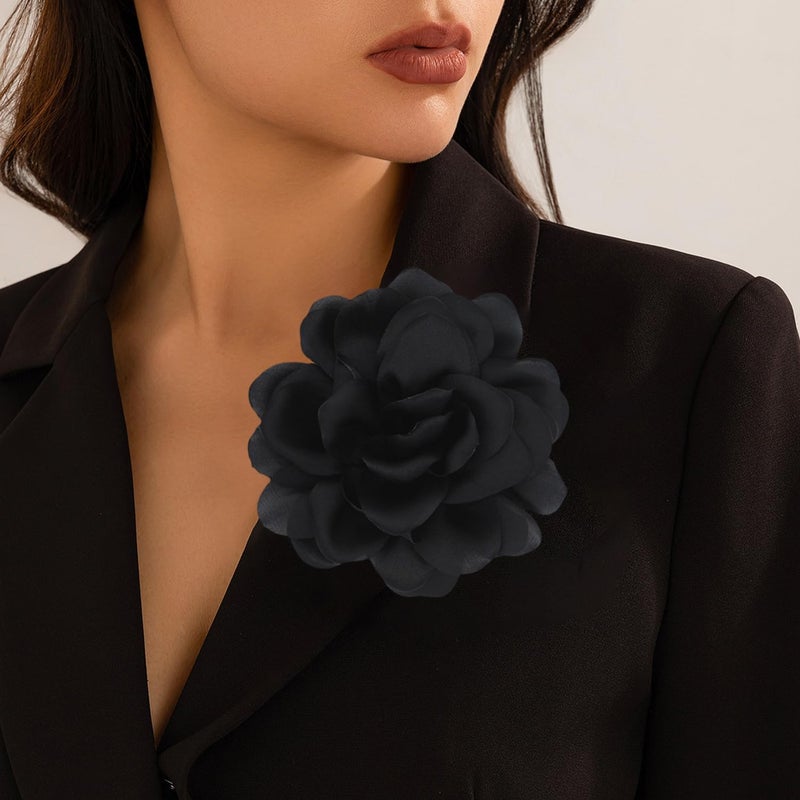Decixde Satin Fabric Rose Flower Brooches - Handmade Floral Accessory for Wedding Party Dance Banquet Ceremony - Size: 4.72in - Image 4
